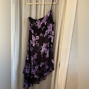 Black and Purple Sequined Floral One-Shoulder Asymmetrical Dress Size XXXL
